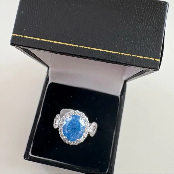 Bomb Party The 2424 Ring RG77681 Aqua Blue Ice Crystal Rhodium Plating - Picture 2 of 7